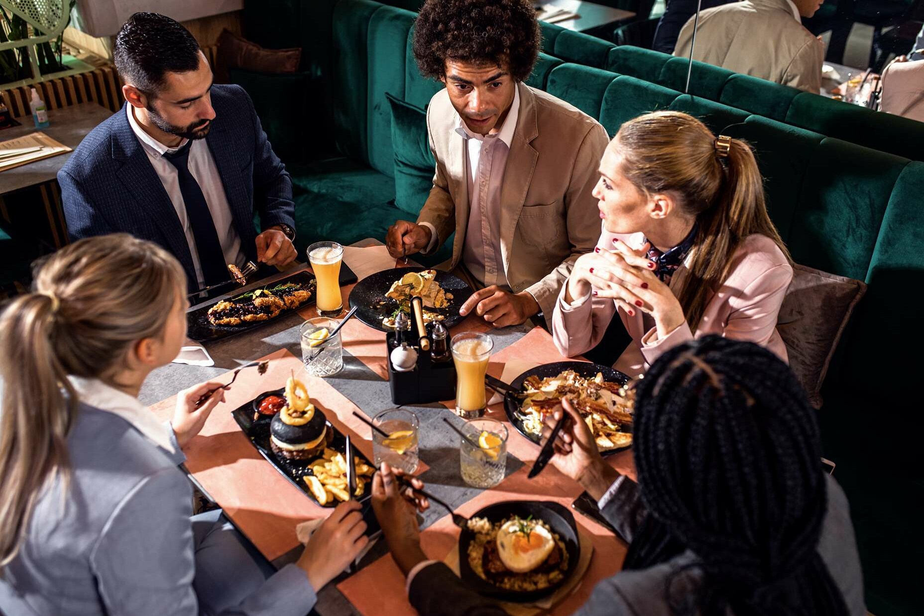 group business people restaurant lunch