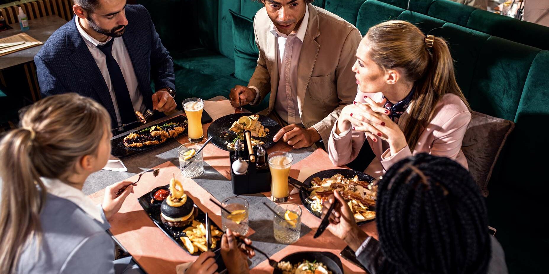 group business people restaurant lunch